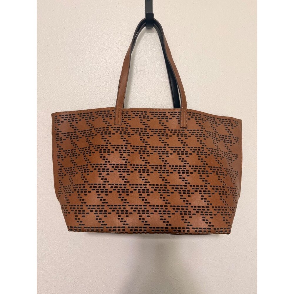 NWOT Echo Tote Bag Large Brown with Cutout Pattern Black Lining Pockets